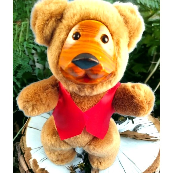 Vtg FTD Collector Wooden Look Face Teddy Bear 10" Plush Jointed Stuffed Animal - Picture 2 of 7